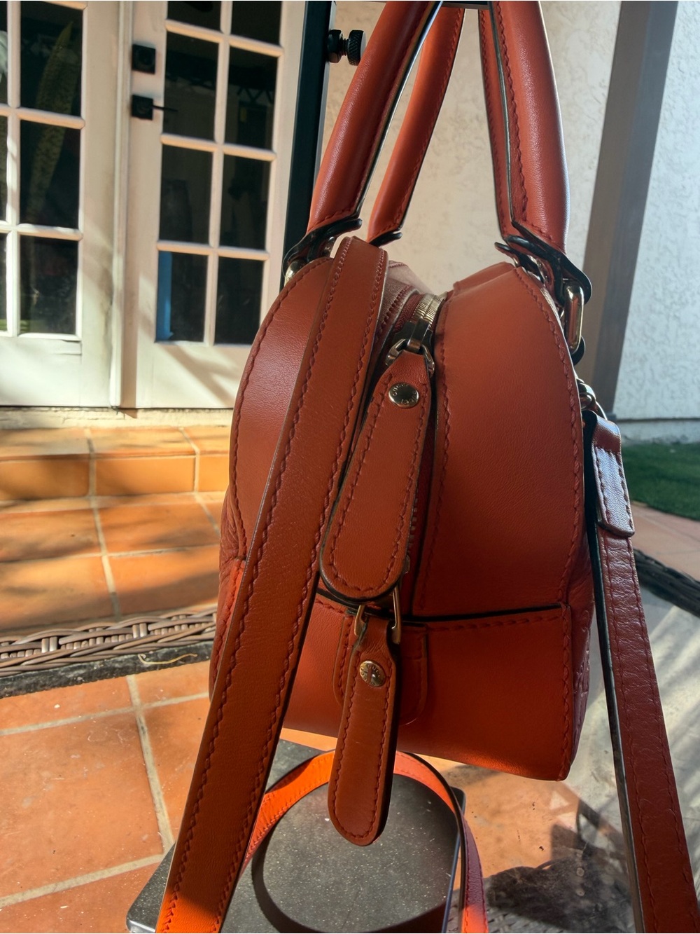 Gucci Orange Embossed Leather Satchel with Top Handles - Picture 4 of 15